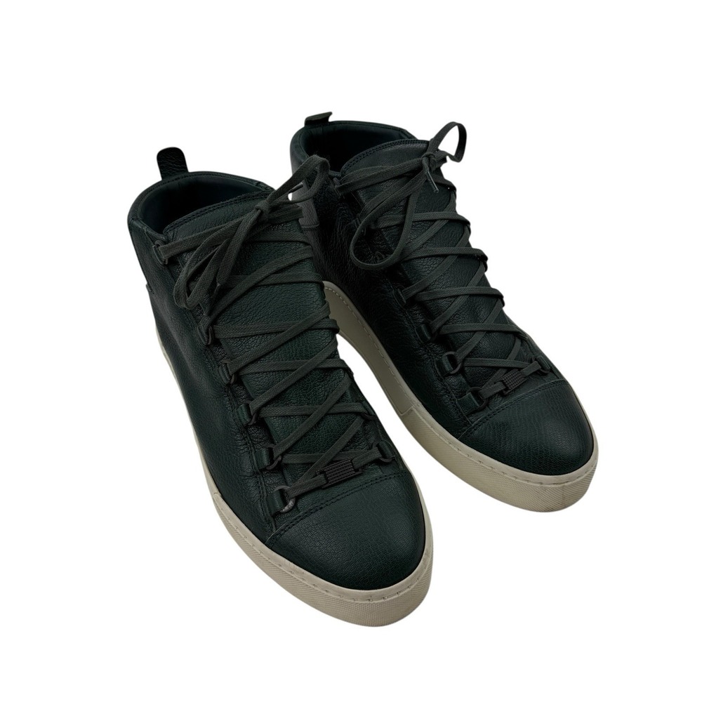 Balenciaga Green Leather High Top Designer Shoes Men's Size 44 Style 449678
